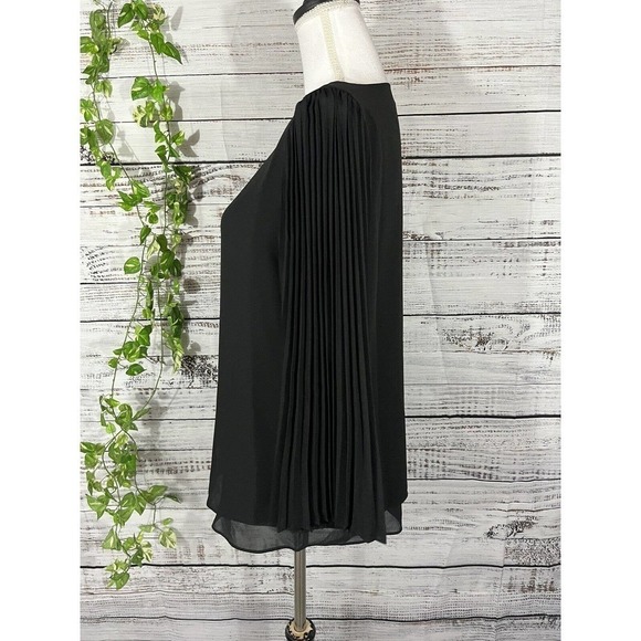 Laurie Felt Blouse Extra Small Black Sheer Pleated Sleeves Cocktail Evening Slim - Picture 9 of 13